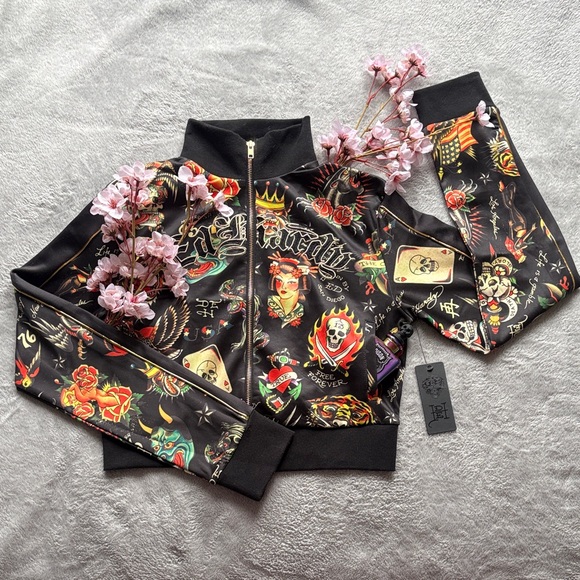 Ed Hardy Sweaters - Ed Hardy Black and Red Graphic Jacket